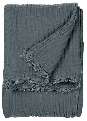 Yard furn Lark Cotton Muslin Überwurf – Weiche Knitterstruktur Decke (Dämmerung – 240x260cm)
