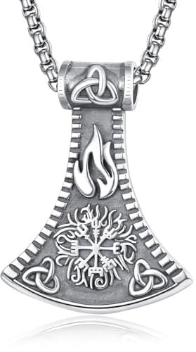 HXWZB Viking Necklace for Men Sterling Silver Celtic Compass Fire Flame Viking Charm Necklace Jewelry for Men