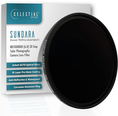 62mm SUNDARA by Celestial Optical - ND1000000, 20-Stop Solar Filter for DSLR Cameras - Schott B270 Optical Glass - 16-Layer Nano Coating - Anti-Reflective & Waterproof for Solar & Eclipse Photography