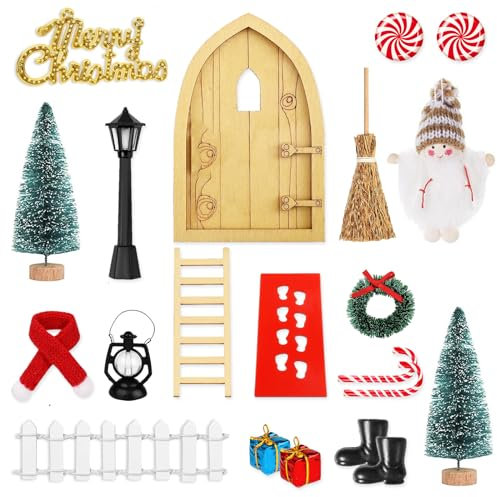 Atuoxing Set di Porta Elfo Natale, 22PCS Casetta Elfo Natale, Porta degli Elfi Natale Accessori, Porta Elfo Natale con Porta Gnomo Natale (B)