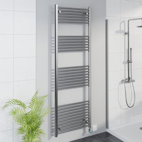 Warmehaus Smart WiFi Thermostatic Electric Bathroom Straight Heated Towel Rail Warmer Radiator with Timer 1800x600mm - Chrome