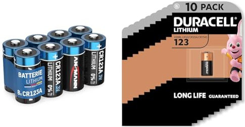 y - Confezione da 8 batterie CR123 adatte a telecamere, sistemi di allarme, torce e molto altro - batteria usa e getta da 1700 mAh - resistente al calore e al freddo + Duracell - 123 Batteria High Po