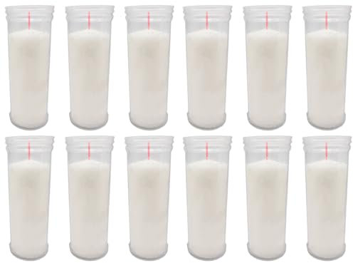 Acan Tradineur - Pack de 12 velones de Santo de parafina y Cera Vegetal, Velas litúrgicas, decoración de Iglesias, cementerios, tumbas (Blanco, 16 cm)