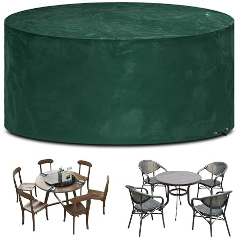 Funshot Round Garden Furniture Covers Waterproof, Windproof, Anti-UV, Garden Table Cover Outdoor Round Patio Set Table Cover, Garden Furniture Cover Circular,Ø160x71cm