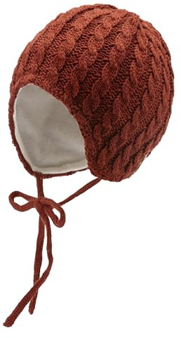 Sterntaler Strickmütze mit Zopfmuster - Unisex Babymütze, gefüttert mit wärmendem Baumwollfleece - Wintermütze mit Ohrenklappen und Bindeband - lehmbraun, 47
