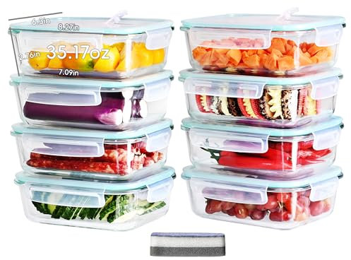 IUGHN Glass Food Containers with Lids 8er, 1040ml Extremely Strong Sealing Food Storage Containers, Protect Against Moisture and Insects, Dried Fruit Storage Airtight Food Storage Container