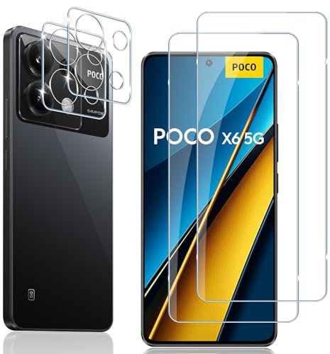 Locofun Protector de Pantalla para Xiaomi Poco X6, 2 Piezas Cristal Vidrio Templado y 2 Piezas Protector Lente Cámara, [Dureza 9H] HD Anti-Arañazos Película Protectora
