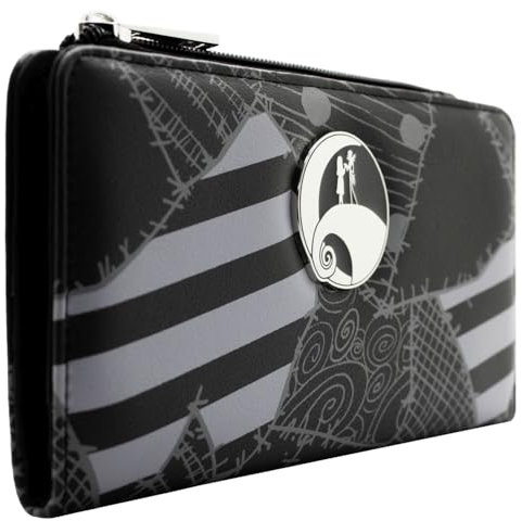 Nightmare Before Christmas Jack & Sally Patches Porte-Monnaie/Portefeuille Pochette Poche à Monnaie & Porte-Cartes, Noir