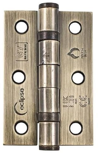 Eclipse Steel Ball Bearing Door Hinges, 3 Inch 75mm, Grade 7 Fire Rated, One Pair & Screws (Antique Bronze)