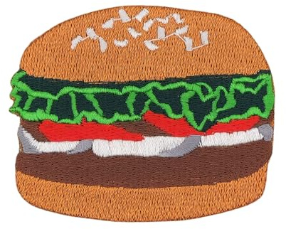 Burger Gestickt Aufnäher zum aufbügeln oder aufnähen Bügelbild Aufbügler für Kleidung Bügelpatch Applikation Fast Food Hamburger Patch Größe 6,8 x 5,5 cm
