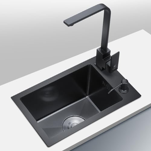 Quadratisches Barwaschbecken aus 304-Edelstahl, handgefertigtes Waschbecken für die Küche, Einzelbecken, Balkon, Minibar-Waschbecken für kleine Wohnungen mit Wasserhahn (Farbe: A, Größe: 38