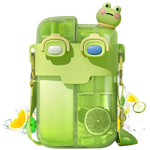Xoeryoy Cute Kawaii Water Bottle, 26oz With Straw & Adjustable Strap, Gym Bottle For Kids Girls School Sports Travel (Green)