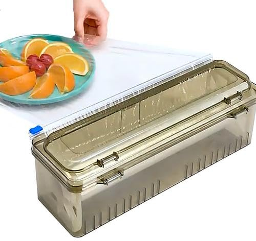 Cling Film Dispenser And Cutter - Refillable Plastic Wrap Dispenser With Slider Cutter, Aluminum Tin Foil Dispenser With Paper Towel Holder, Kitchen Wrap Organiser For Home Kitchen Restaurant
