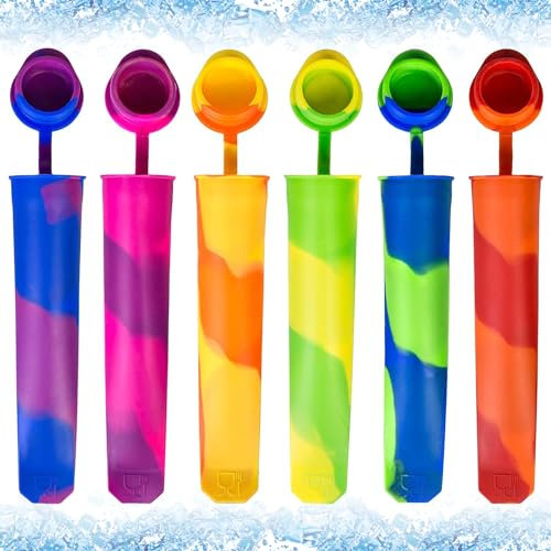 Zepitniy 6 Piezas Moldes Helados Ice Lolly Moulds Paletas de Hielo Multifuncional Popsicle Moldes Polos de Hielo Moldes Helados Silicona Reutilizables con Cierre de Rosca para Hacer Polos de Hielo