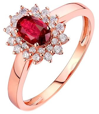 Engagement Ring Gold 18 Karat, Verlobungsring Vintage Damen Blume Labor Geschaffener Rubin 0.6ct Ovale Form Rot Trauringe Gr.57 (18.1) 750 Roségold