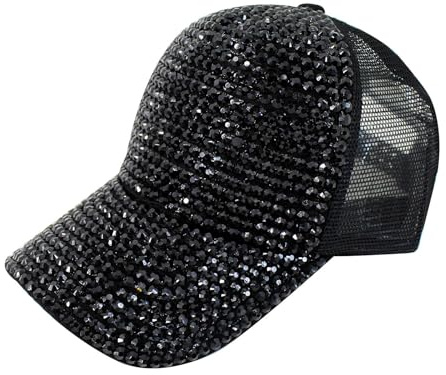 NiceYnn Baseballkappe mit glitzernden Perlen auf der Rückseite aus Netzstoff, modisch, verstellbar, Netzstoff, Trucker-Mütze, Snapback-Sonnenhut, Sport-, Golfvisier, LSF 50+, Sommerhüte