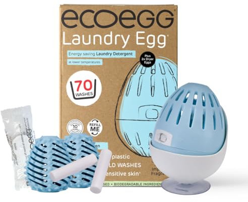 Ecoegg Fresh Linen Set. Refillable Laundry Egg, 70 washes, 2 x Dryer Balls, 1 x Detox Tablets, 1 x Laundry Egg Holder