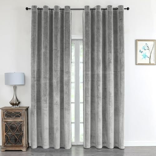 texpot Samtvorhang 140 x 245 cm Hellgrau mit Öse Blickdicht Velvet Curtains Vorhang