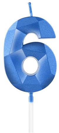 Royal Blue 6th Birthday Candles, 3D Number 6 Candle for Cake, Boy Girl 6th Birthday Decorations, Sapphire Candle Topper Blue Cake Decorations for Birthday Party Wedding Anniversary Supplies