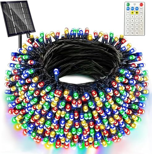 Amzxart Guirlande lumineuse solaire d'extérieur - 400 LED - 42 m - 19 modes - Décoration de Noël extérieure - Étanche IP65 - Pour balcon, jardin, sapin de Noël et fête - Multicolore