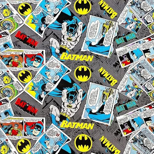 DC Batman Stoff Meterware (100% Baumwolle, echter Lizenzstoff, 9 verschiedene Designs) (Batman-Stoff - Collage Grau)