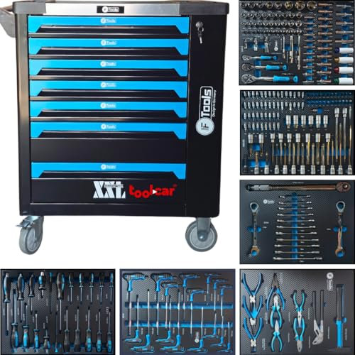 Toolcar F-Tools XXL Tool Trolley Workshop Trolley Filled with Full 7 Drawer with Torque Key