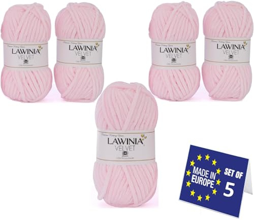 LAWINIA - VELVET Super Morbido Filo Lana Grossa, Ciniglia per Uncinetto NON SI SFALDA 5 X 100g - 65 m Wool Chunky Yarn, Filato Ciniglia, Gomitoli Ciniglia Grossa per Coperte, Filato Velluto per Borse