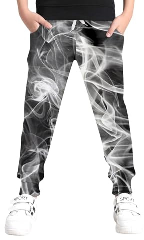 UNICOMIDEA 6-16T Pantalon de jogging amusant avec cordon de serrage pour garçons et filles, 02 Blanc Noir, 10-12 ans