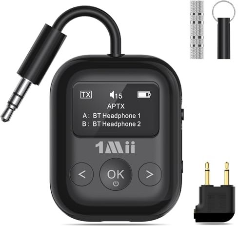 1Mii SafeFly Min+ Émetteur et récepteur Bluetooth, Adaptateur Bluetooth pour Avion, 2 appareils Peuvent être connectés, Utilisation avec n'importe Quelle Prise Jack de 3,5 mm sur Les Avions