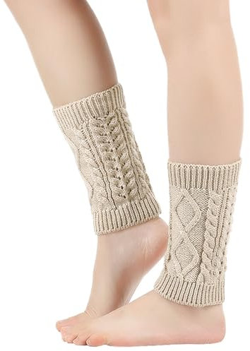 Damen Stulpen Gestrickt Beinwärmer Kurze Winter Warme Beinstulpen Legwärmer Strümpfe Knöchelwärmer Weich Tanzstulpen Ballettstulpen Stiefel Boot Abdeckung Weihnachtsstrumpf für (Beige, One Size)