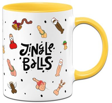 Tassenbrennerei Tasse - Jingle Balls - Penis Weihnachtstasse lustig - Geschenk für Männer & Frauen - Ugly Kaffeetasse für Weihnachten (Gelb)