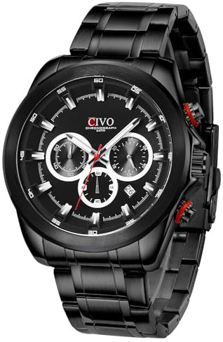 CIVO Herren Uhren Schwarz Analog: Quarz Chronograph Groß Ziffernblatt Armbanduhr - Edelstahl Wasserdicht Leuchtende Klassische Business Geschenke für Männer