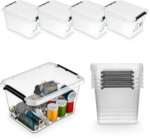 Pullmer Aufbewahrungsbox mit Deckel, Aufbewahrungsbehälter, Stapelboxen, Kisten, Kunststoffbox 4-er Set, Boxen 2L, 19,5x15x11 cm