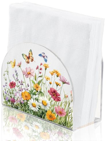 SUPERDANT Serviettenständer Mit Blumenclustern Acryl Serviettenspender Mit Schmetterlingsmotiv Freistehender Servietten Halter Für Den Küchentisch Cocktail Serviettenhalter Für Restaurant Bankett
