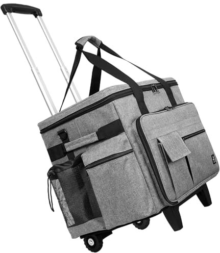 Timoxi Rolling Teacher Bag Built-in Hard Support Board, Rolling Briefcase with Detachable Trolley, Rolling bag with Laptop compartment, Adjustable Shoulder Strap, and Ample Storage Space