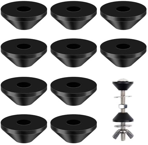 10Pcs Non Slip Toilet Seat Hinge Fittings, 8mm Rubber Washer Pads Conical Base Plate Washers Toilet Hinge Fixing Replacement Black Rubber Fixture for Loose Toilet Seat Repair (25x10mm M8)