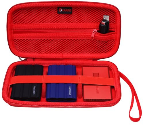 XANAD 3-in-1 Hard Case for Samsung T9/T7 Shield/Samsung T7 / T7 Touch 250GB 500GB 1TB 2TB 4TB Portable SSD - Red