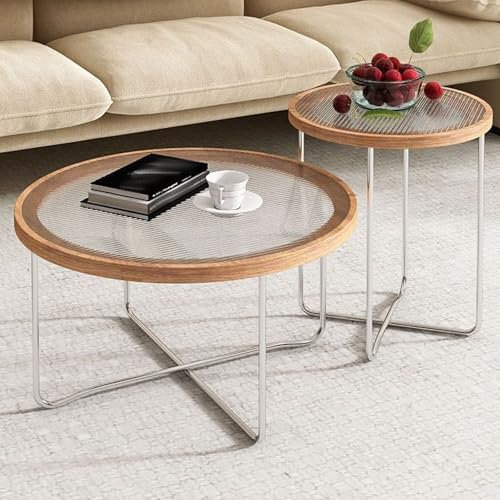 WEIDPHL Lot De 2 Tables Basses Gigognes, Tables D'appoint Empilables avec Cadre en Métal, Tables D'appoint avec Plateau en Verre Trempé, Table À Thé pour Salon,Clear b