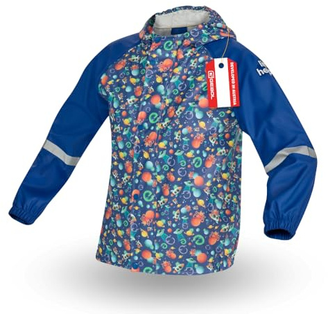 GEBOL Kinder Regenjacke wasserdicht mit Kapuze – leichte atmungsaktive Outdoor Jacke mit Reflektoren für Mädchen & Jungen – Matschjacke „Little Helpers”