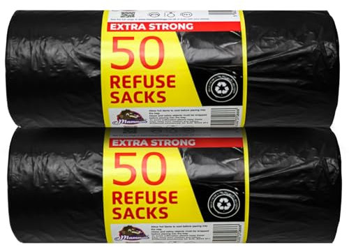 KMJ® 100 Heavy Duty Black Bin Bags – Strong Black Bag Refuse Sacks – Extra Strong Bin Bags - Refuse Sacks – Bin Liners for Rubbish, Garden & Household Waste – 75L Garbage Bags- Size 82 x 64 Cm