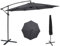 PULUOMIS Garden Umbrella Parasol, 3M Garden Cantilever Parasol with Cross Base and 8 Ribs, Outdoor Banana Patio Umbrella with Cover and Crank Handle, Sun Shade for Patios and Cafes, Grey