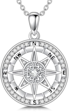 ROMANTICWORK Kompass Kette 925 Sterling Silber Kompass Anhänger Halskette Kompass Graduierung Schmuck Geschenk für Damen Frauen