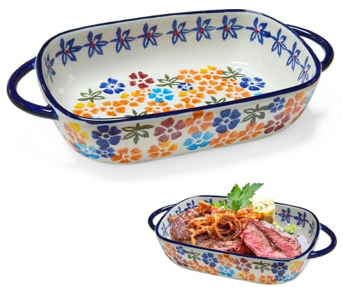 Molde Lasaña Cerámica Rectangular, Fuente Horno con Asas Antiheat - Para Lasaña, Tiramisú, Guisos, Gratinados y Postres - Apto Lavavajillas - 23,5 x 13 x 5 cm (Colorful flowers)