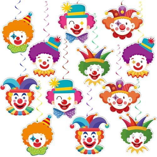12 Stück Faschingsdeko - Spiral Clown Luftschlangen Fasching für Karnevalsdeko Fenster & Deckenhänger, Faschingsgirlanden für Karnevalsparty, Zirkus Deko, Geburtstagsdeko