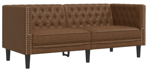 2-Sitzer-Sofa, Chesterfield, Braun, Kunstleder, Wildleder, 174 x 74,5 x 70,5 cm