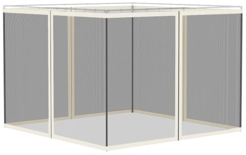 Outsunny Moskitonetze für Pavillon, Gartenpavillon 3 x 3 m – Set mit 4 Moskitonetzen mit Reißverschluss + Befestigungshaken – Polyester-Nylon