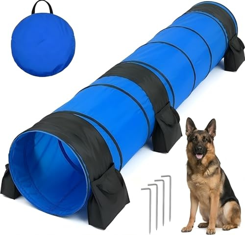 28in Dog Tunnel for Large Dogs, 10ft Heavy Duty Dog Agility Training Equipment with 3 Sandbags & 4 Stakes, Portable Pop Up Pet Play Tunnel, Professional Agility Kit