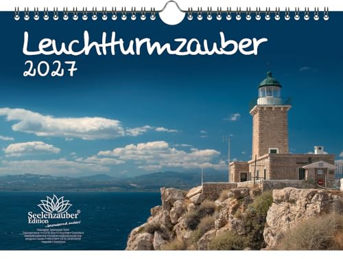 Leuchtturmzauber DIN A4 Kalender Querformat für 2027 Leuchtturm - Set-Inhalt: 1x Kalender 1x Weihnachtsanhänger 1x Grußanhänger (gesamt 3 Teile)