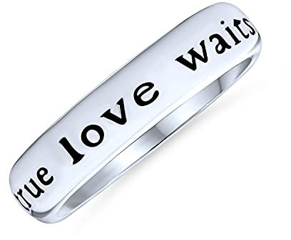 Bling Jewelry Echter Liebe Wartet Reinheitsversprechen Ringband Für Teenager .925 Sterlingsilber Mantra Sentimentale Worte