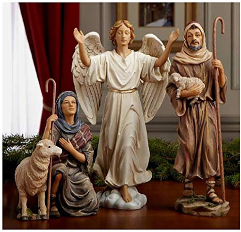 Three Kings Gifts Schäferhunde, Engel, Schaf und Lamm, Polystein, Flacher Boden für Stabilität, Heimdekoration, Weihnachtskrippen-Sets und Figuren, 3-teilig, für 35,6 cm große Sammlung